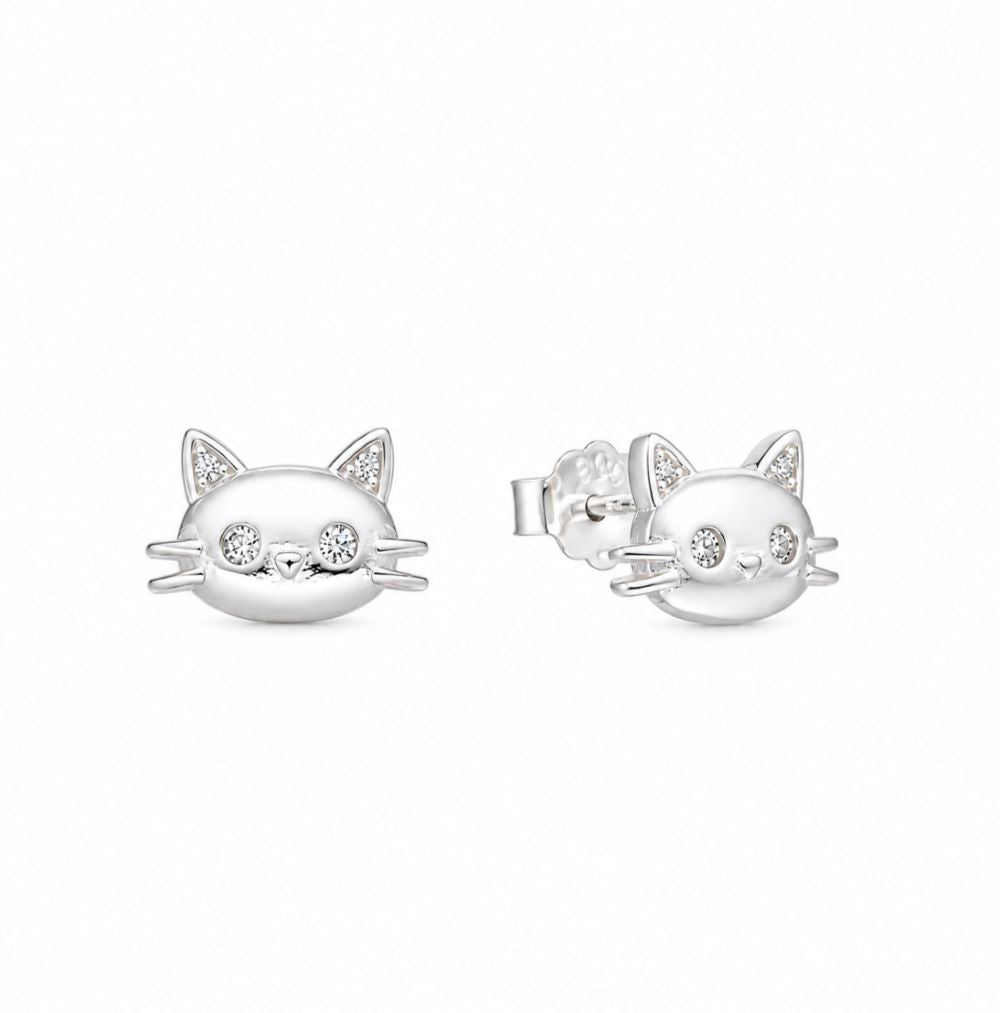 Aretes Gato Brillos - Plata
