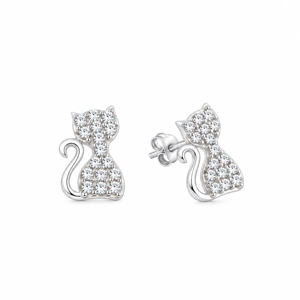 Aretes Gato Brillos - Plata