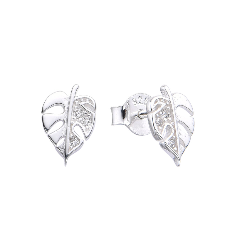 Aretes Hoja Brillos - Plata