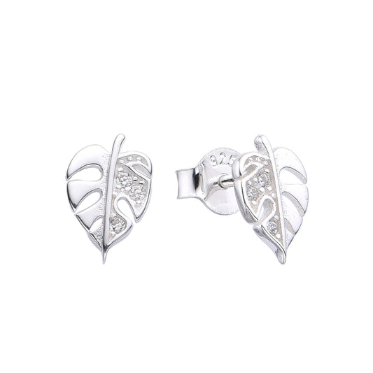 Aretes Hoja Brillos - Plata