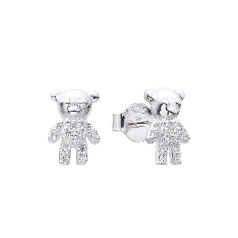 Aretes Osito Mini Brillos - Plata