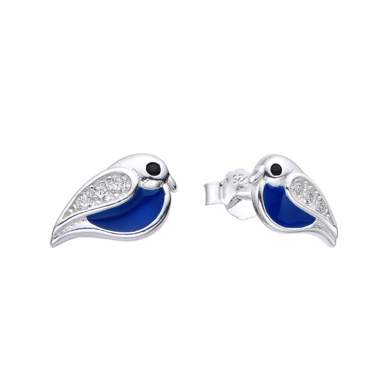 Aretes Pajarito Azul Brillos - Plata