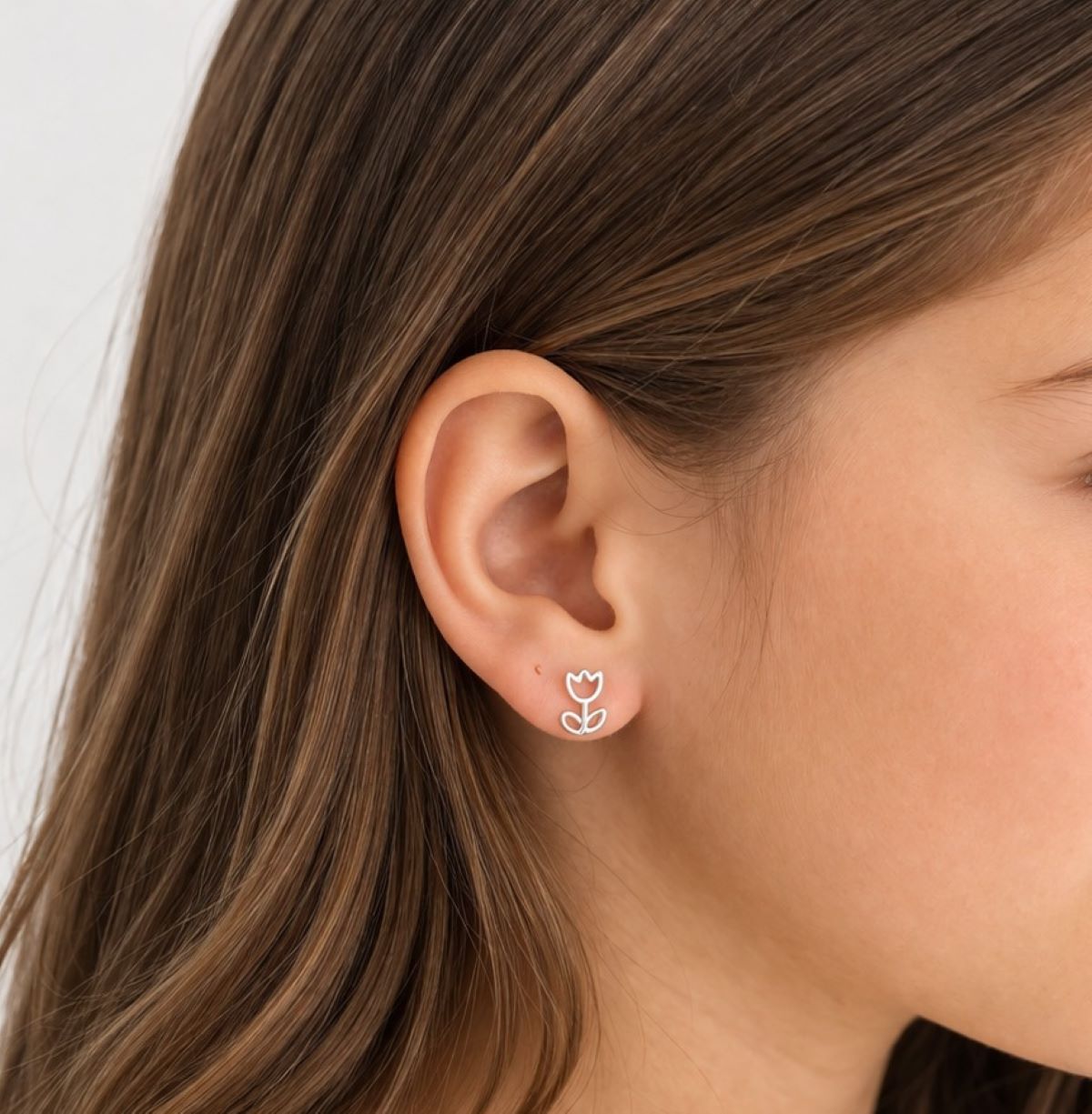 Aretes Flor Tulipán - Plata