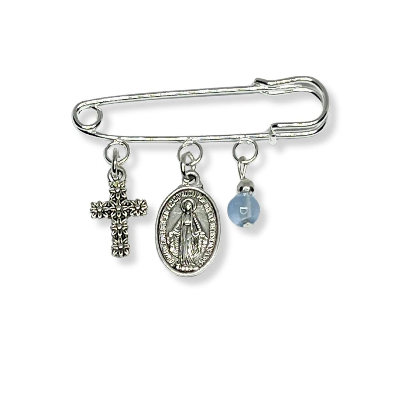 Broche Imperdible Medalla Milagrosa - Celeste