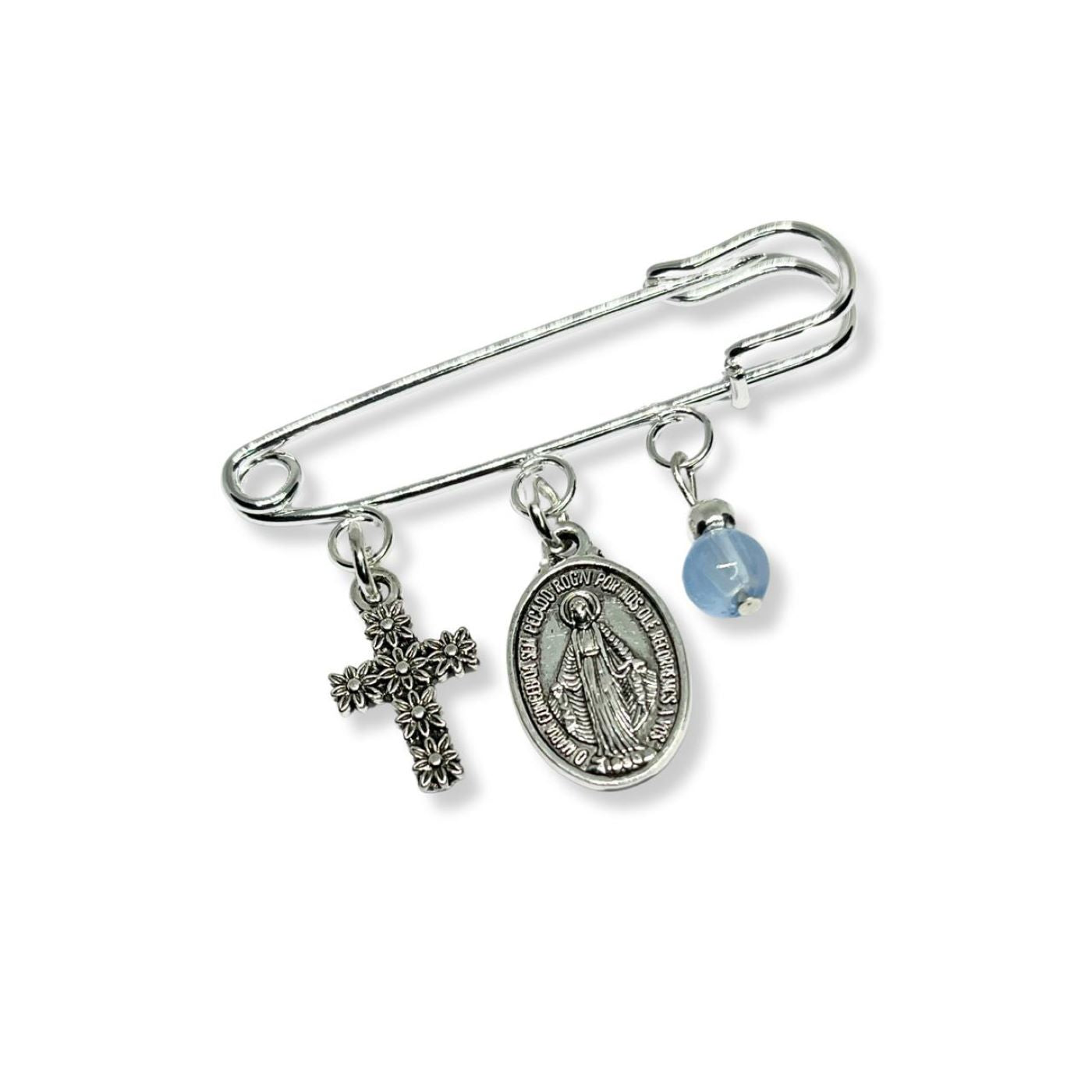 Broche Imperdible Medalla Milagrosa - Celeste