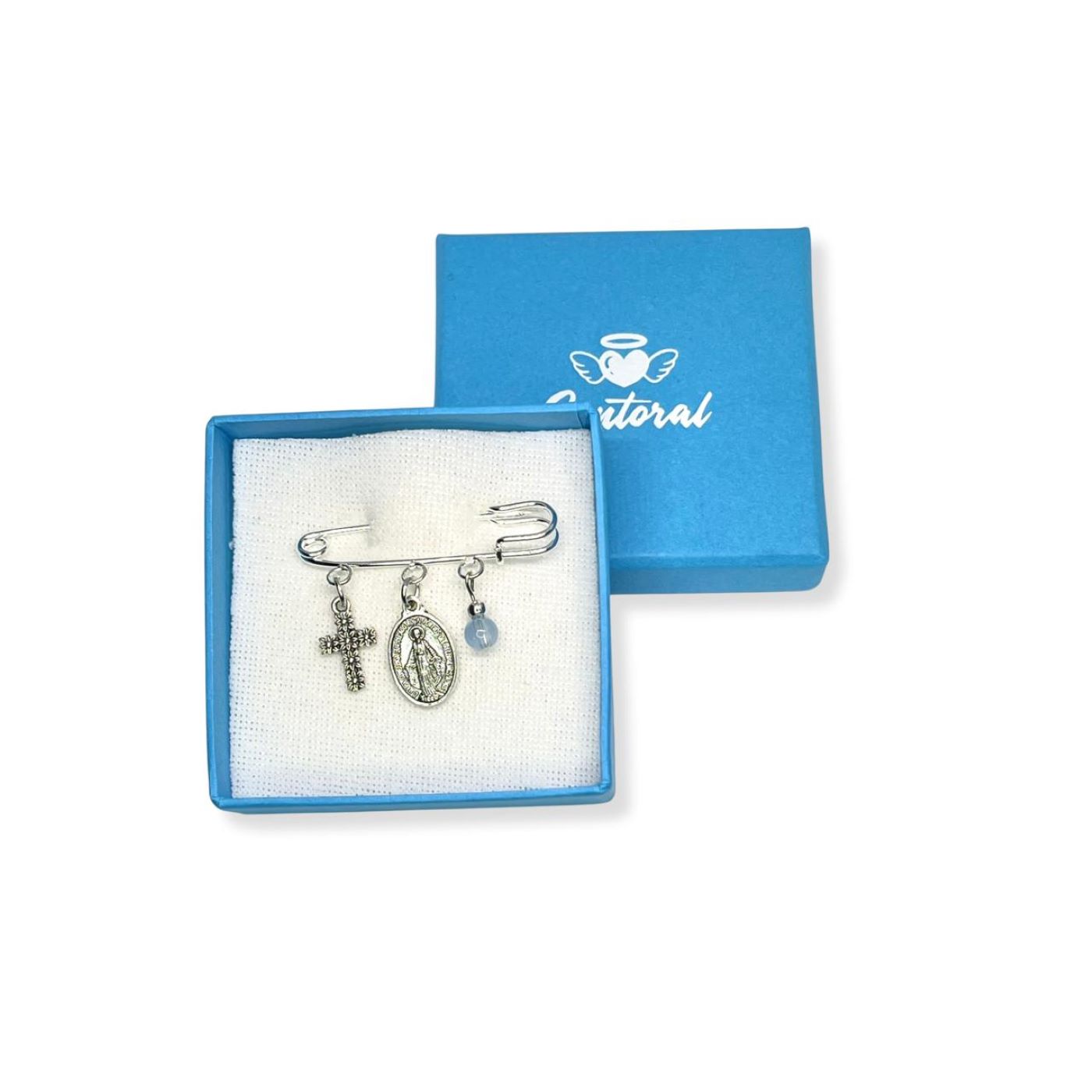 Broche Imperdible Medalla Milagrosa - Celeste