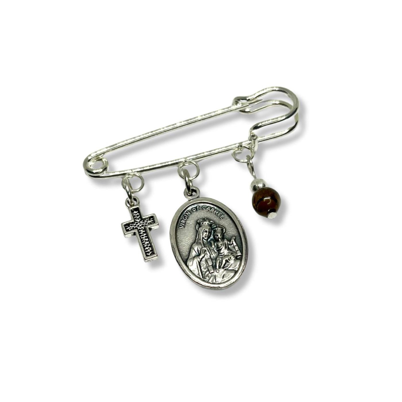 Broche Imperdible Virgen del Carmen - Marrón