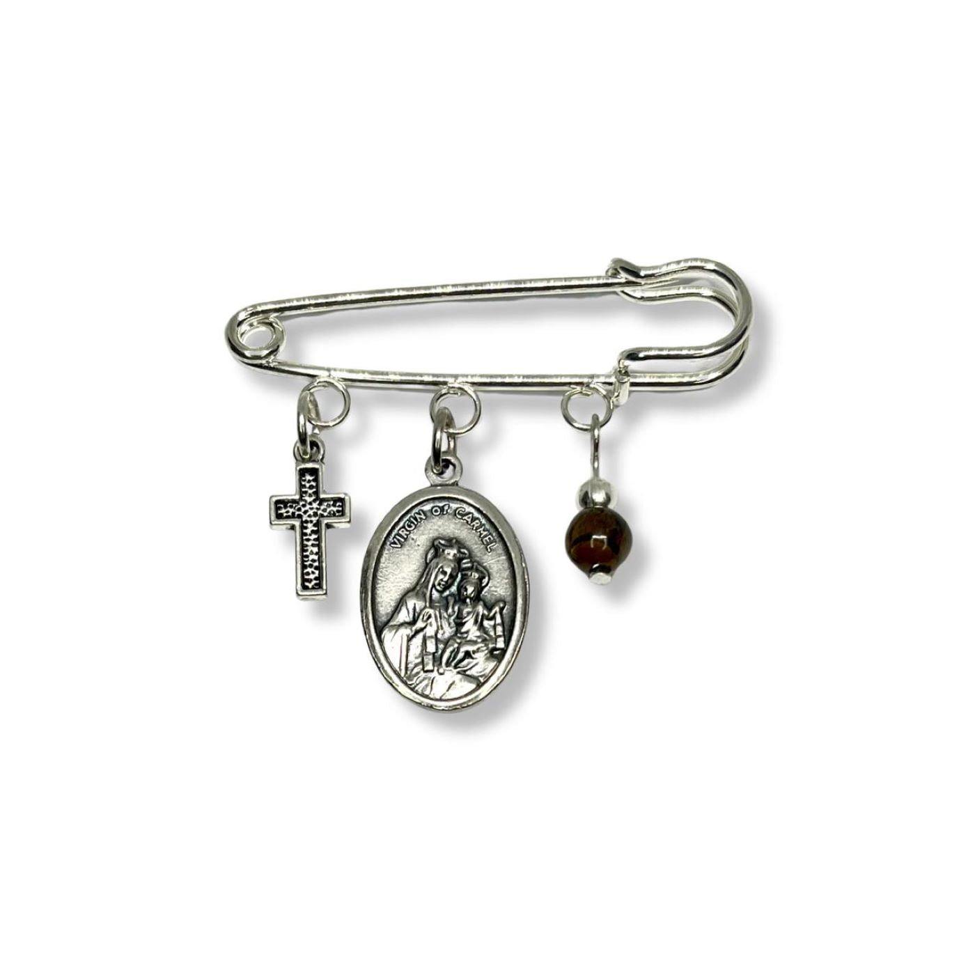 Broche Imperdible Virgen del Carmen - Marrón