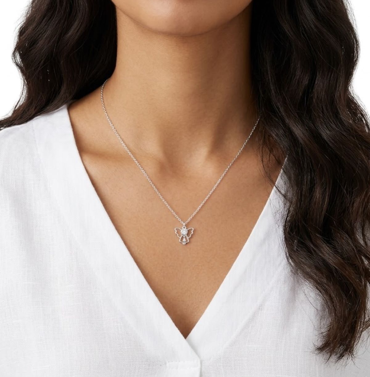 Collar Angel Corazón Punto de Luz - Plata