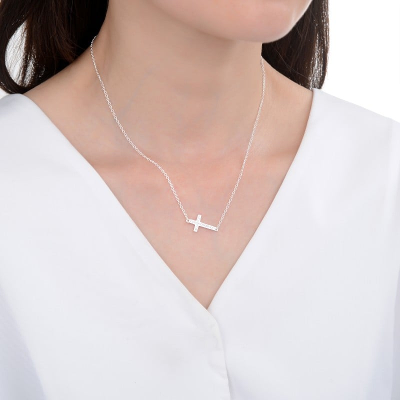 Collar Cruz con Cristales - Plata