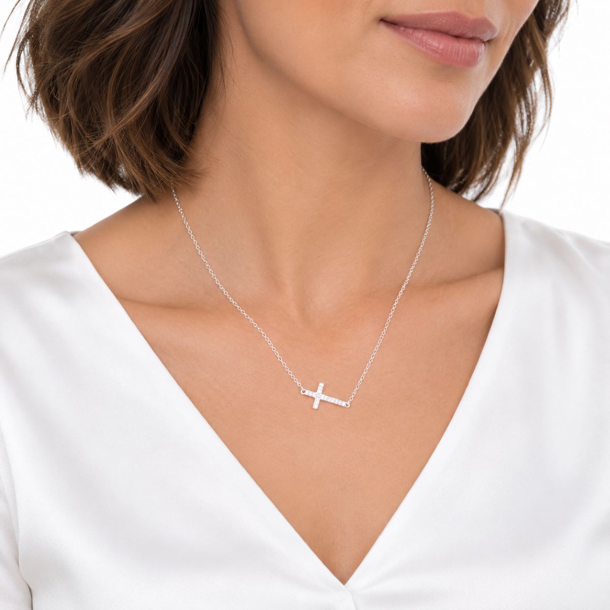Collar Cruz Brillos - Plata