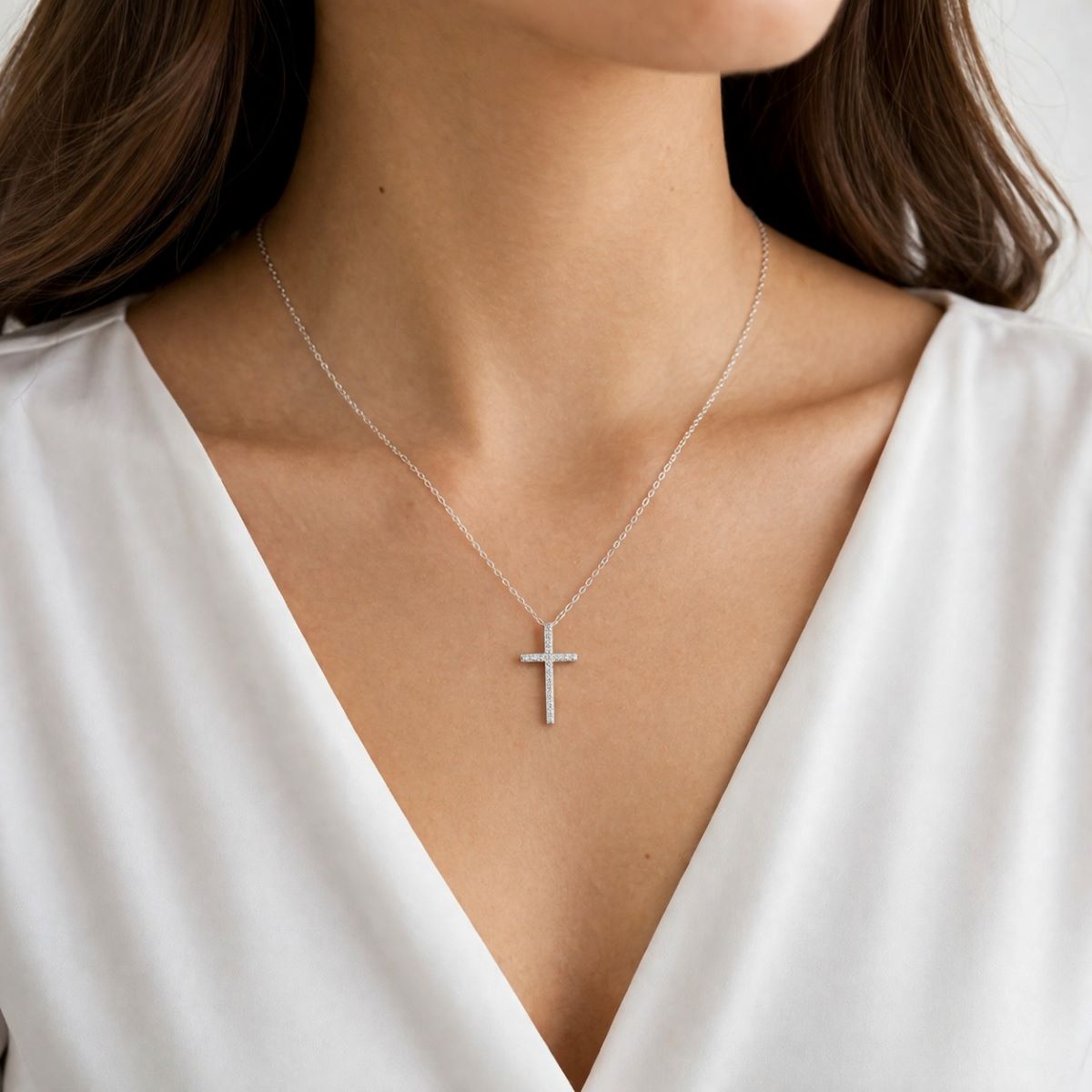 Collar Cruz Brillos - Plata