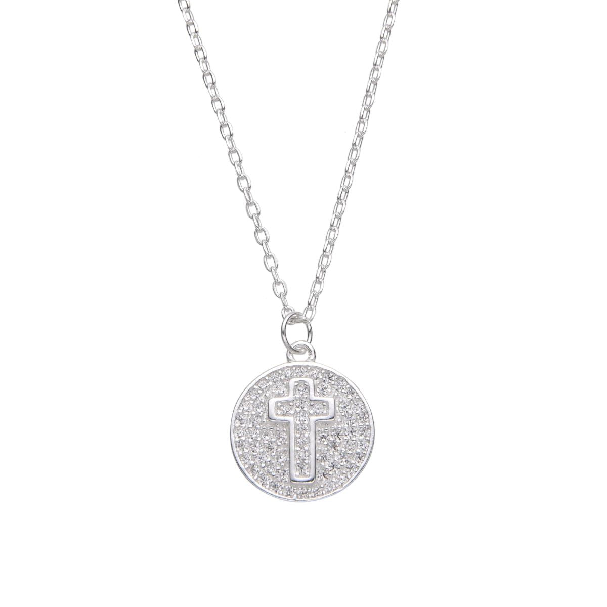 Collar Dije Cruz con Brillos - Plata