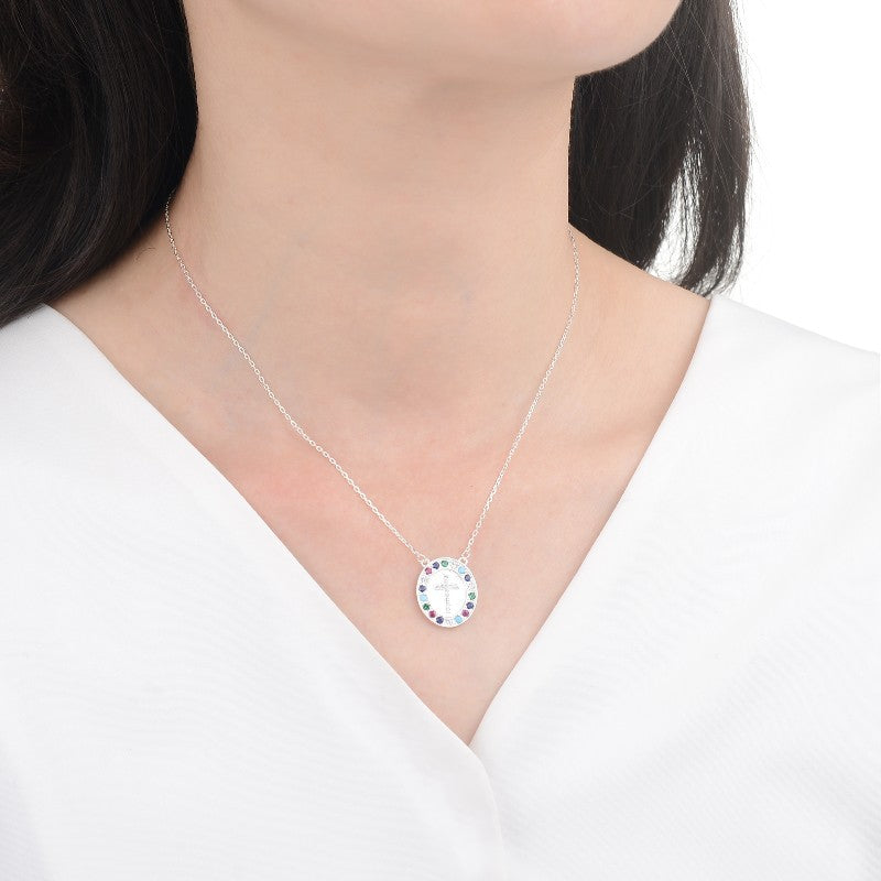 Collar Cruz Brillos Colores - Plata