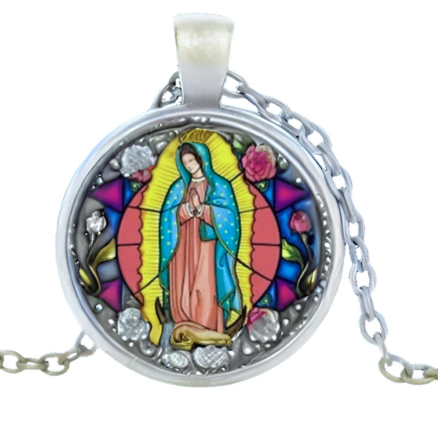 Collar Virgen de Guadalupe Tipo Vitral - Bijoutería