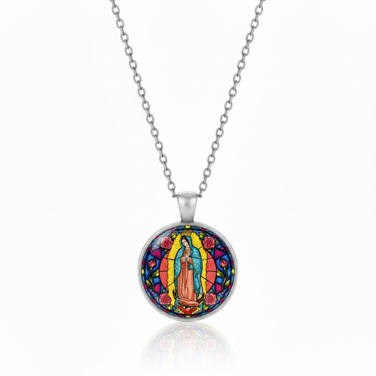 Collar Virgen de Guadalupe Tipo Vitral - Bijoutería