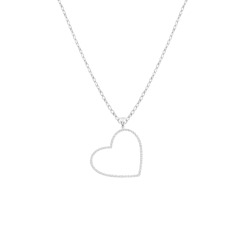 Collar Corazón Gigante Brillos - Plata