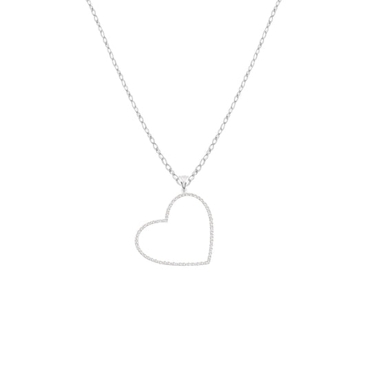 Collar Corazón Gigante Brillos - Plata