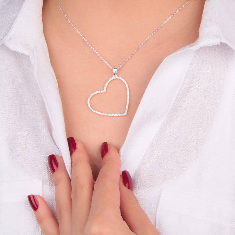 Collar Corazón Gigante Brillos - Plata