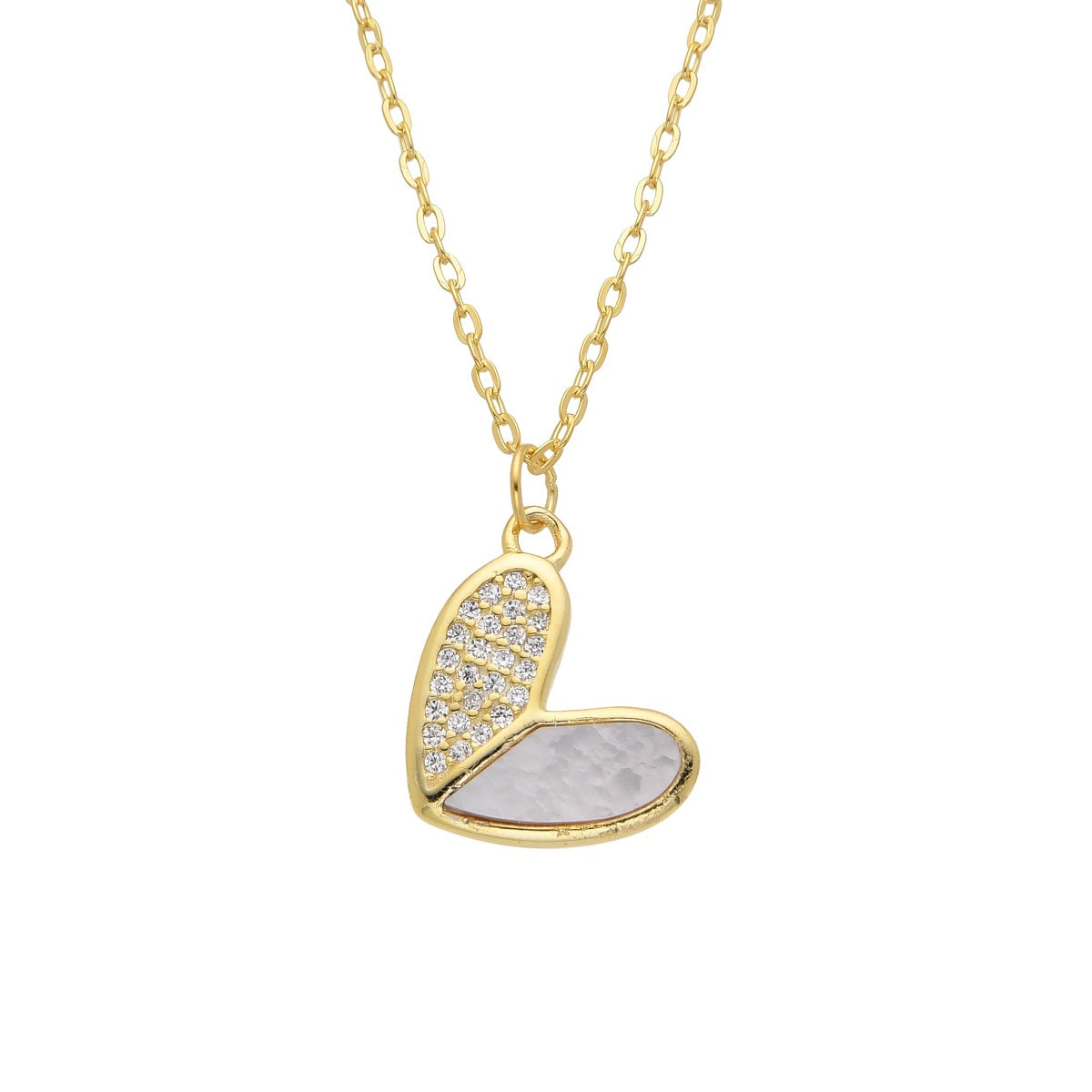 Collar Corazón Brillos y Nácar Dorado - Plata