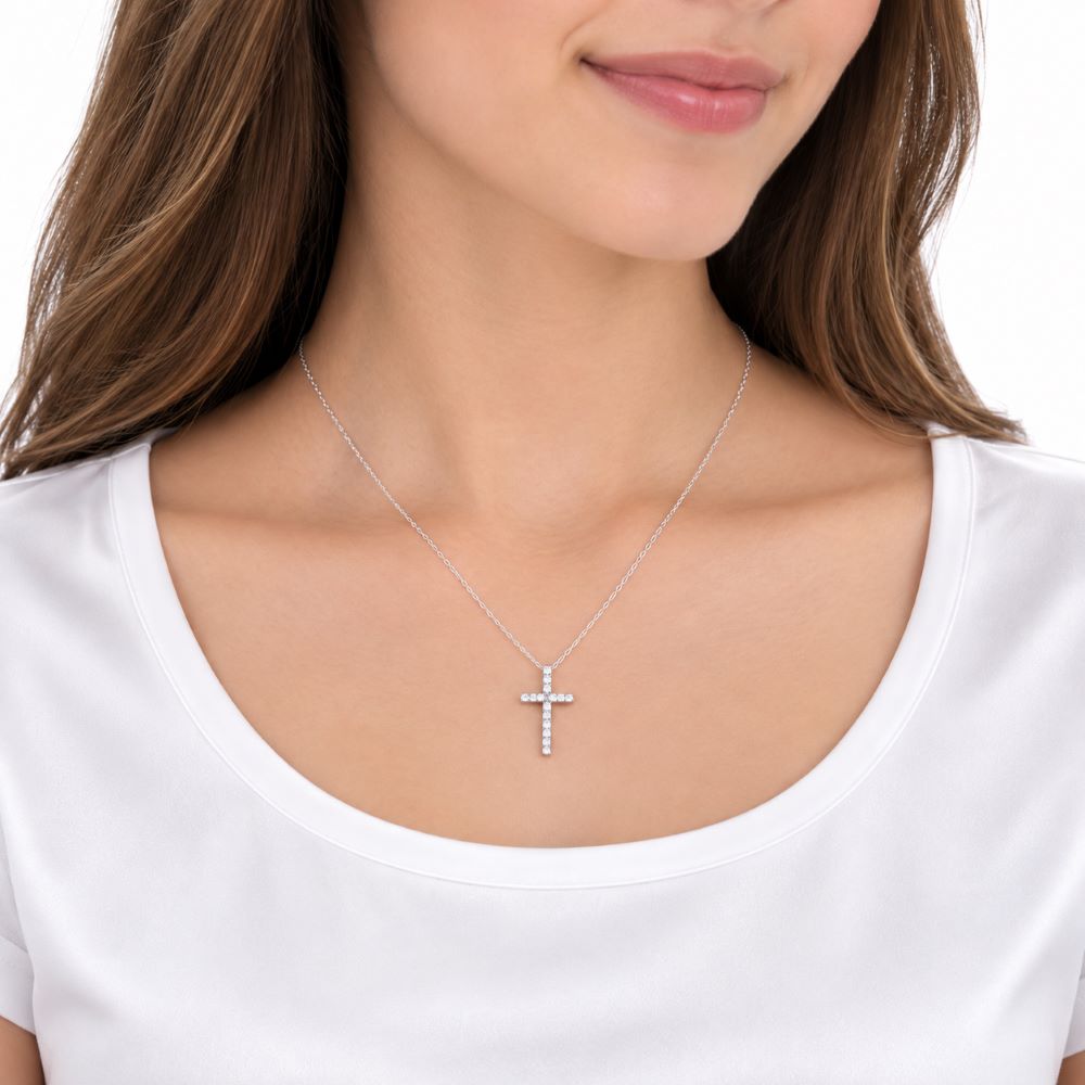 Collar Cruz Brillos - Plata