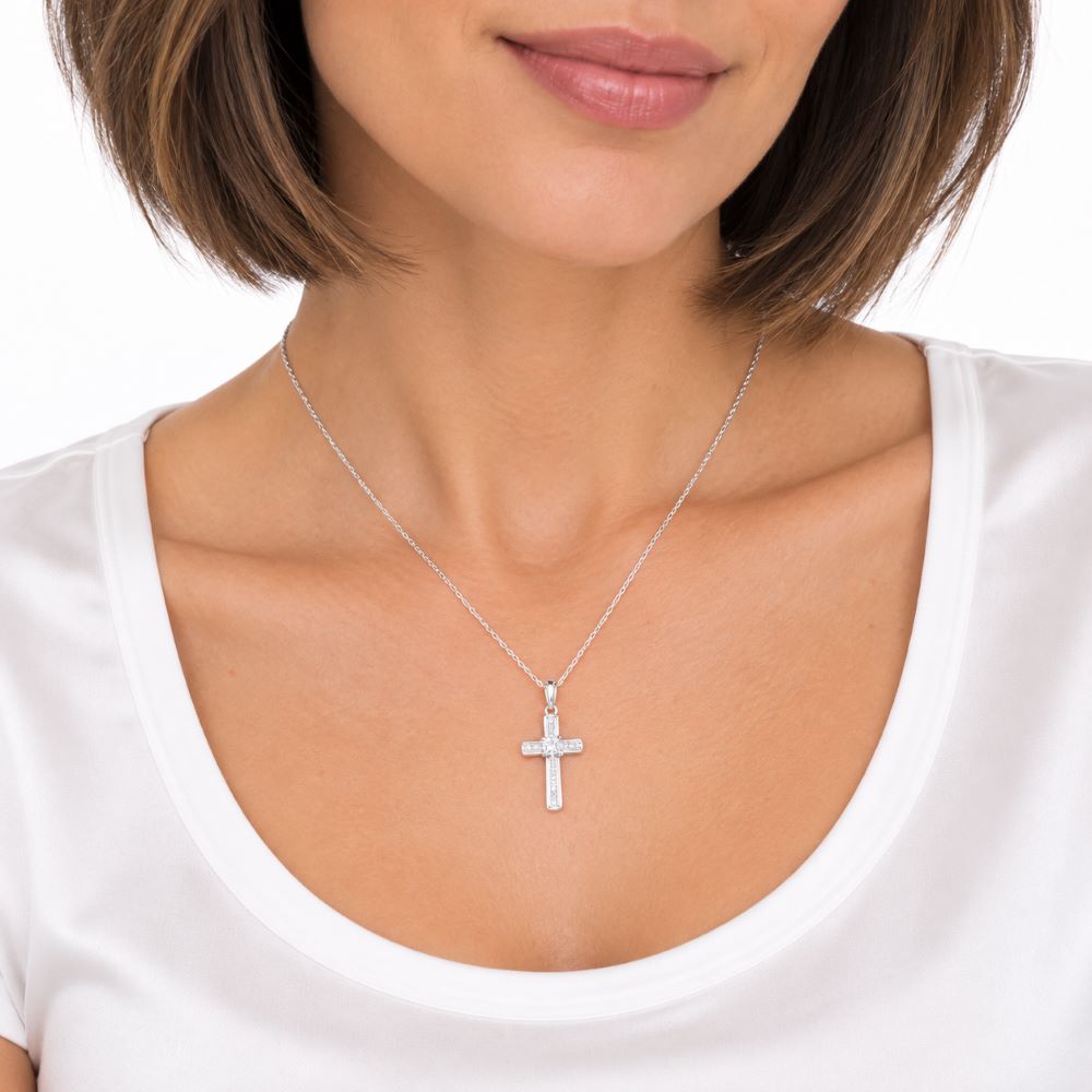 Collar Cruz Brillos – Plata