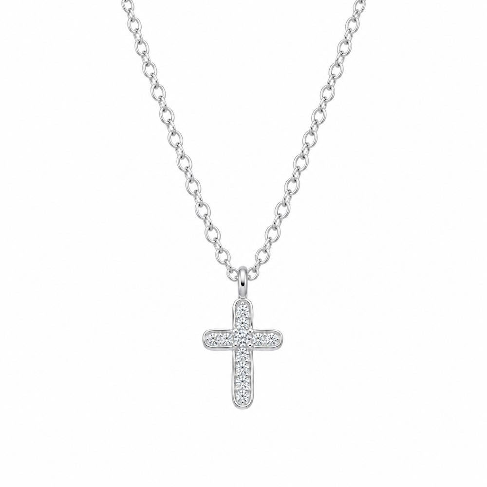 Collar Cruz Mini Brillos – Plata