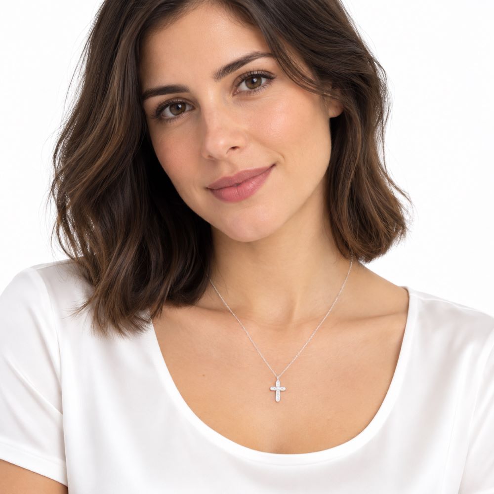 Collar Cruz Mini Brillos – Plata