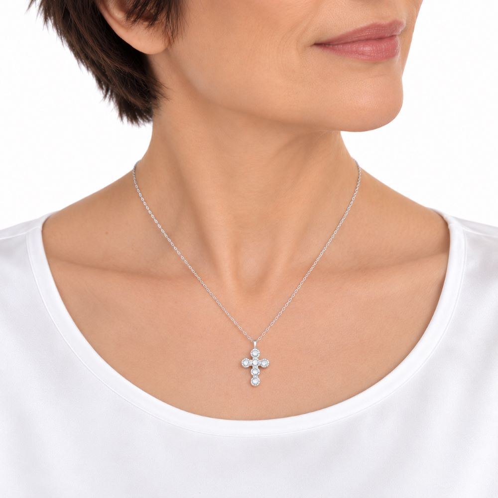 Collar Cruz Brillos - Plata