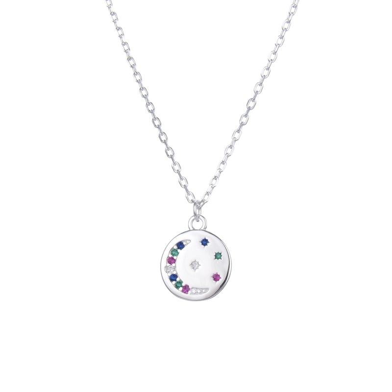 Collar Luna y  Estrellas Brillos - Plata