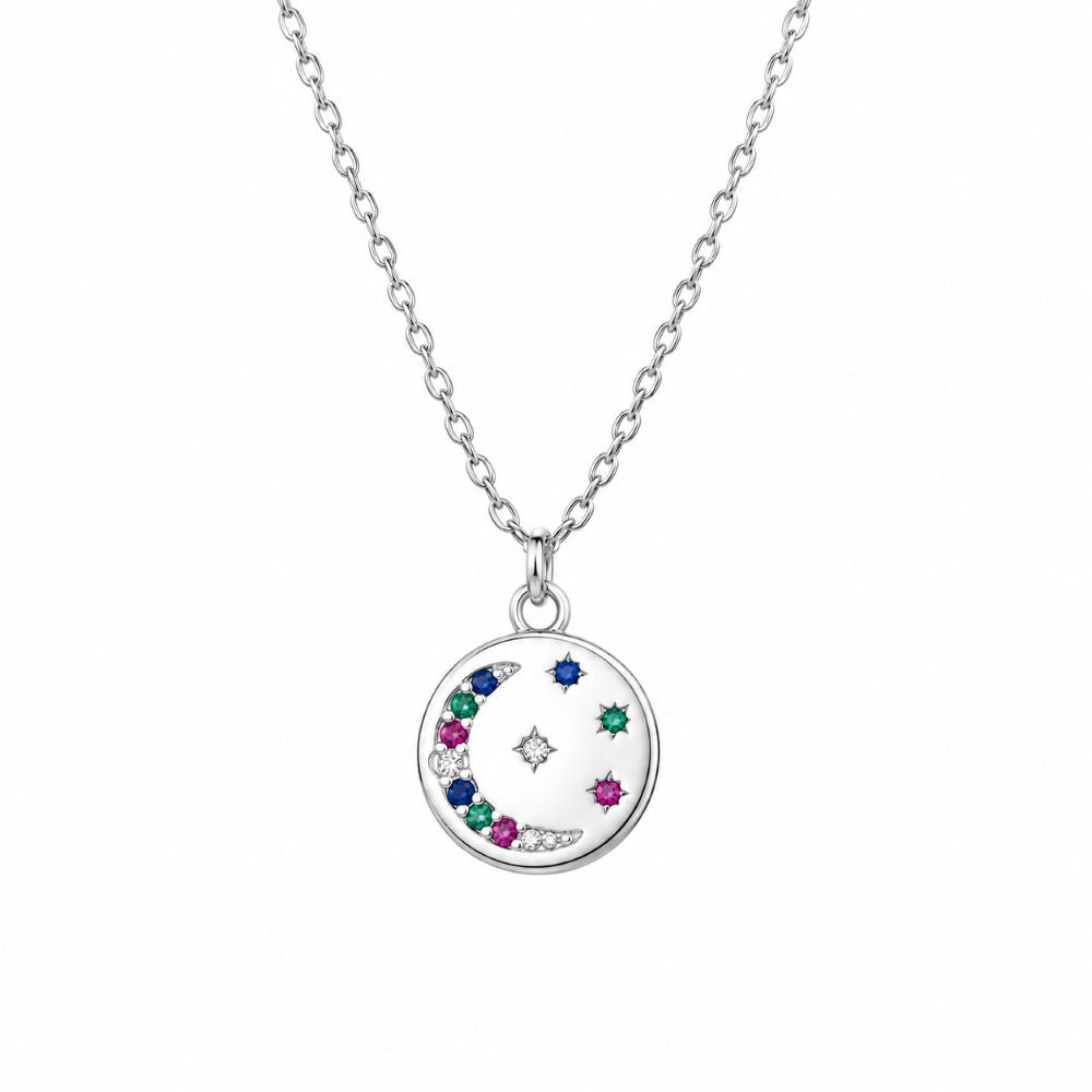 Collar Luna y  Estrellas Brillos - Plata