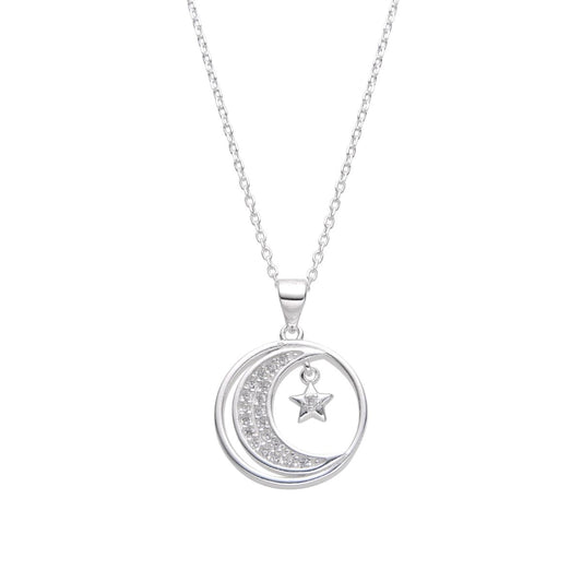 Collar Luna y Estrella Brillos - Plata