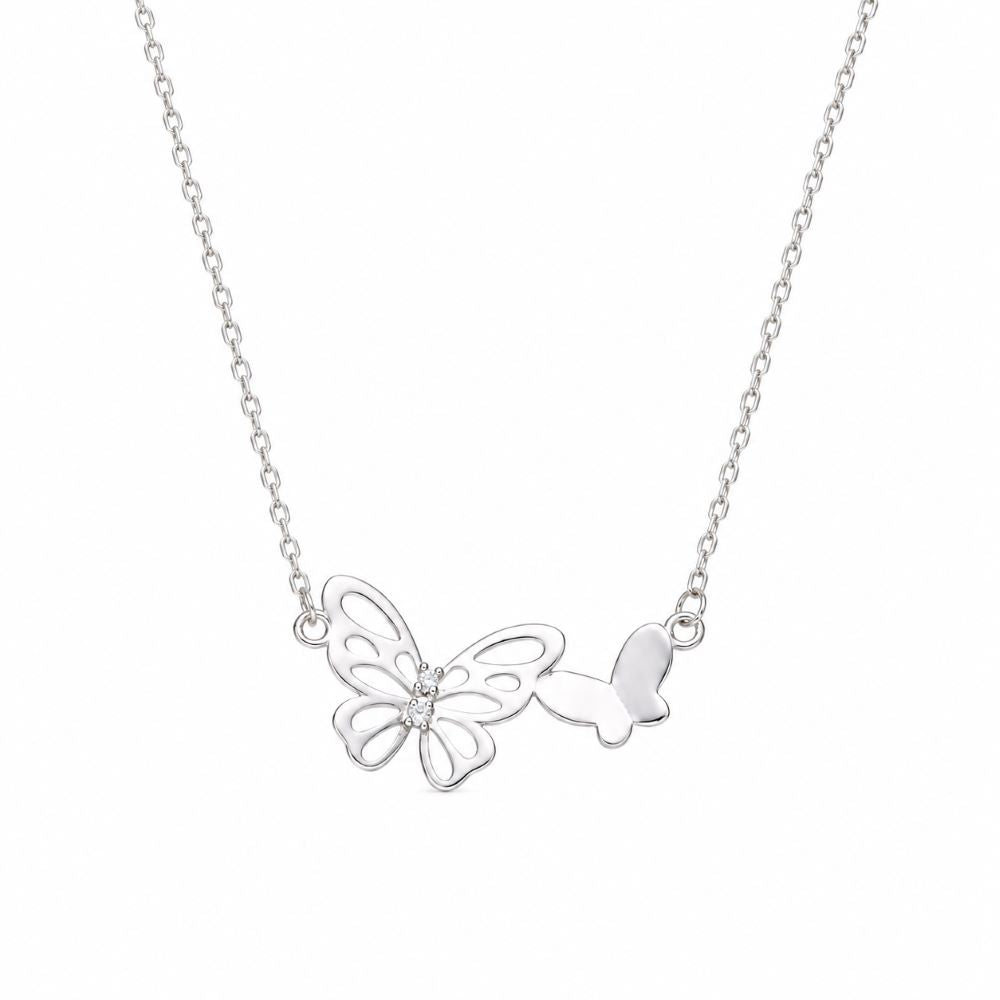 Collar Mariposa Calada Brillos - Plata