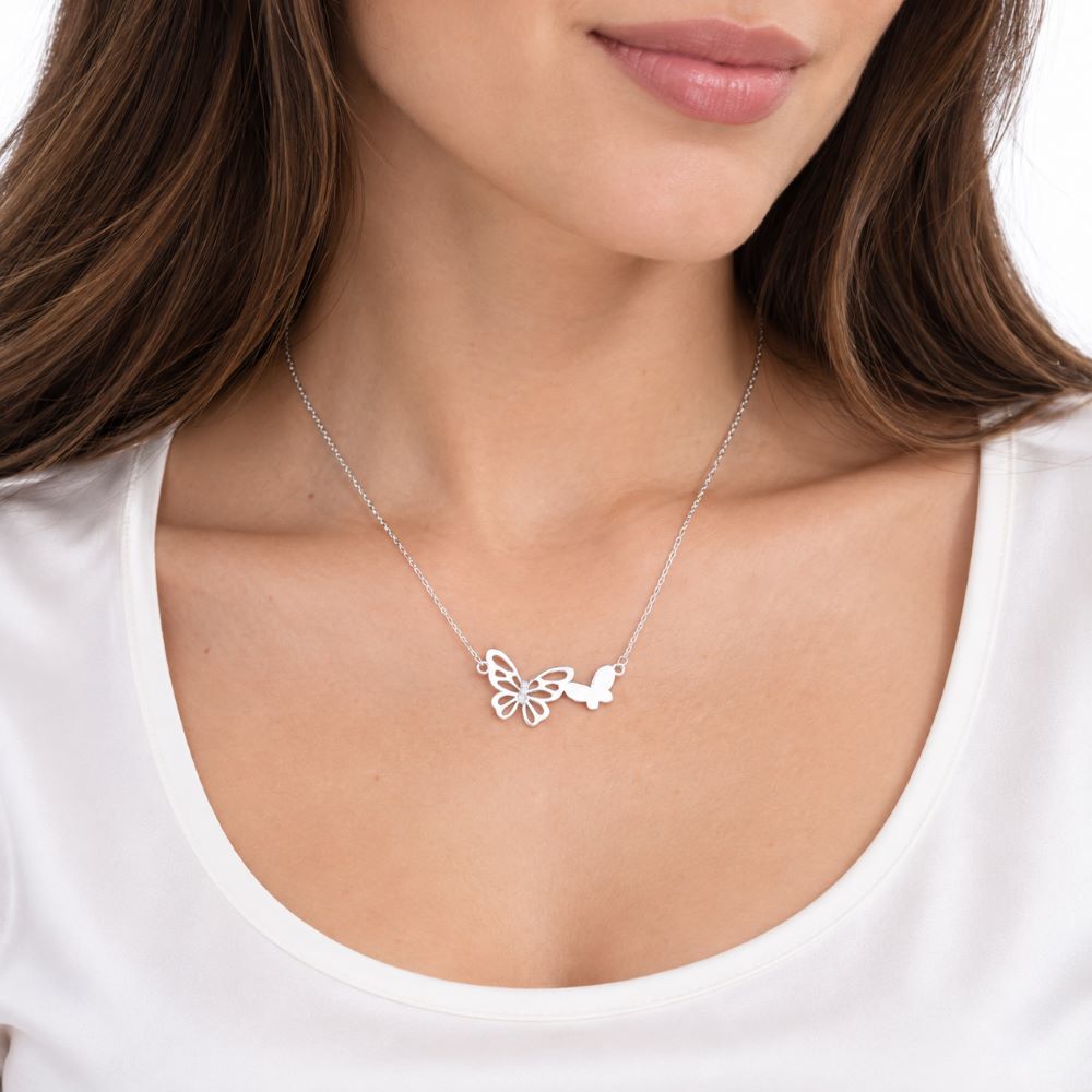 Collar Mariposa Calada Brillos - Plata