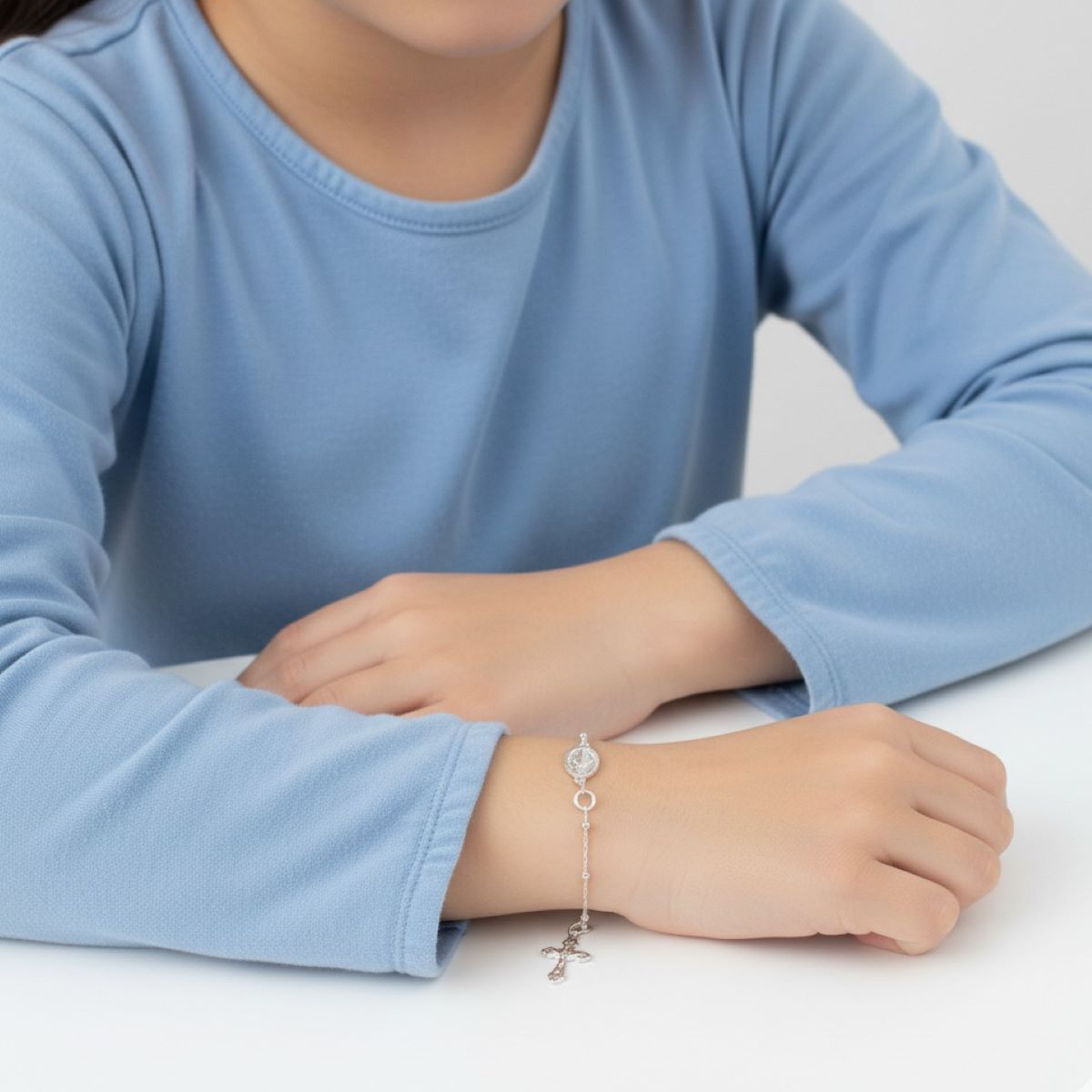 Pulsera Denario Medalla Milagrosa 2mm - Plata