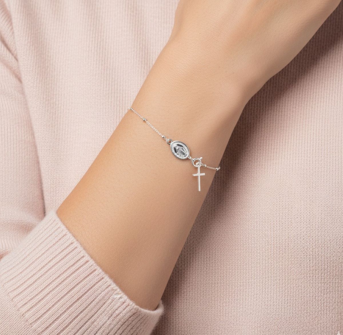 Pulsera Denario Medalla Milagrosa 2mm - Plata