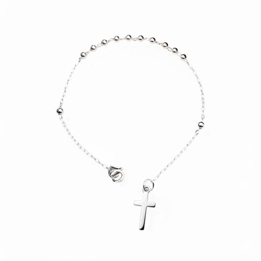 Pulsera Denario Cruz Lisa 3mm - Plata