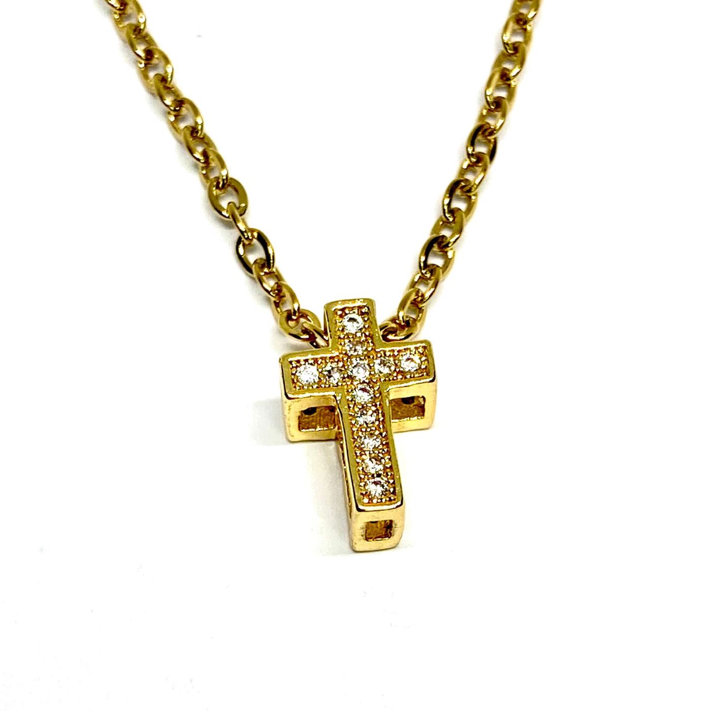 Dije Cruz Brillos y Cadena Dorada - Acero