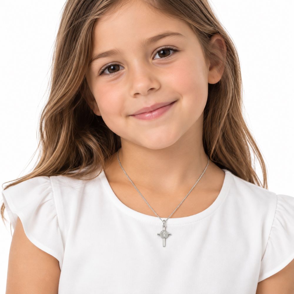 Dije Cruz Medalla de San Benito y Cadena - Plata