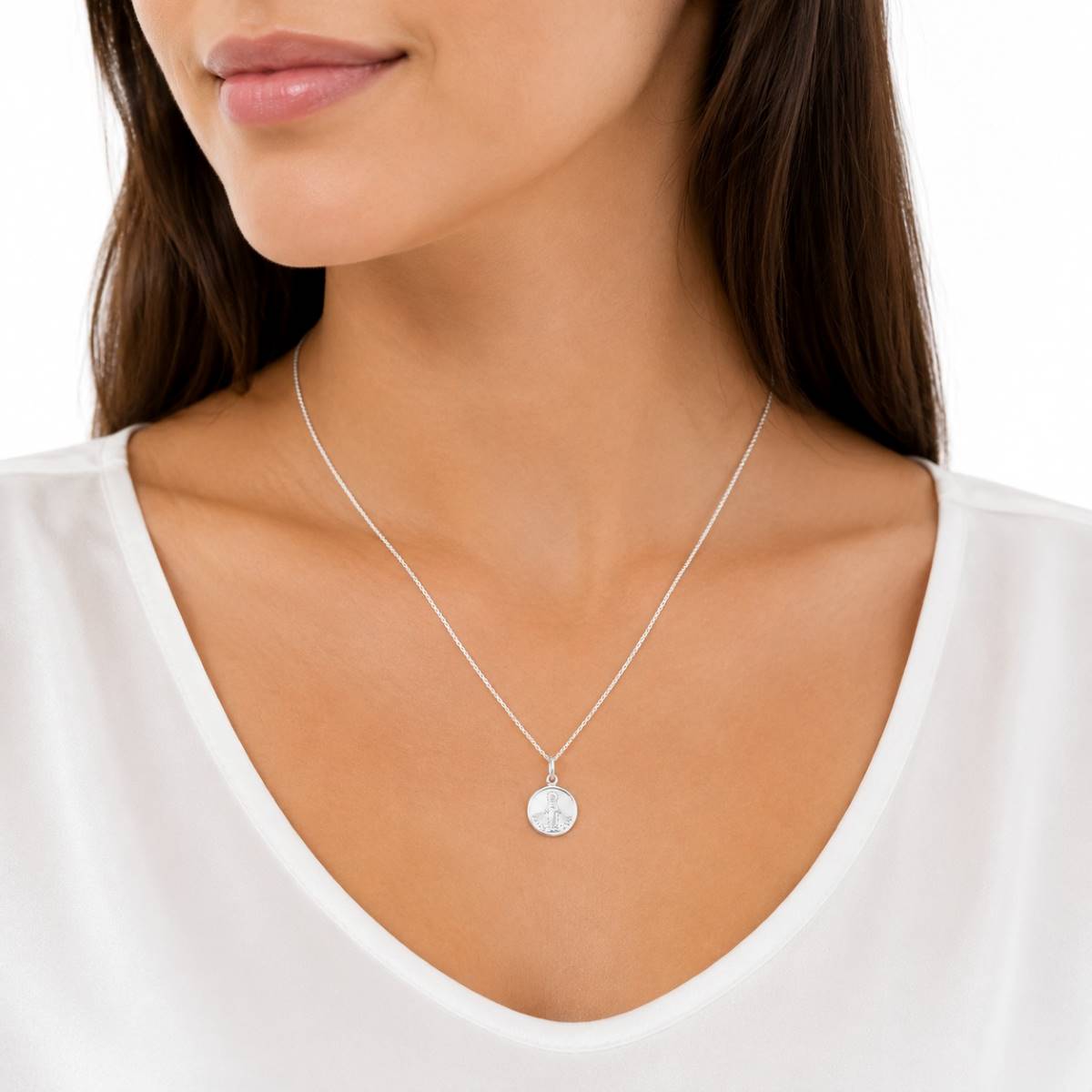 Dije Virgen de la Medalla Milagrosa 12mm y Cadena - Plata