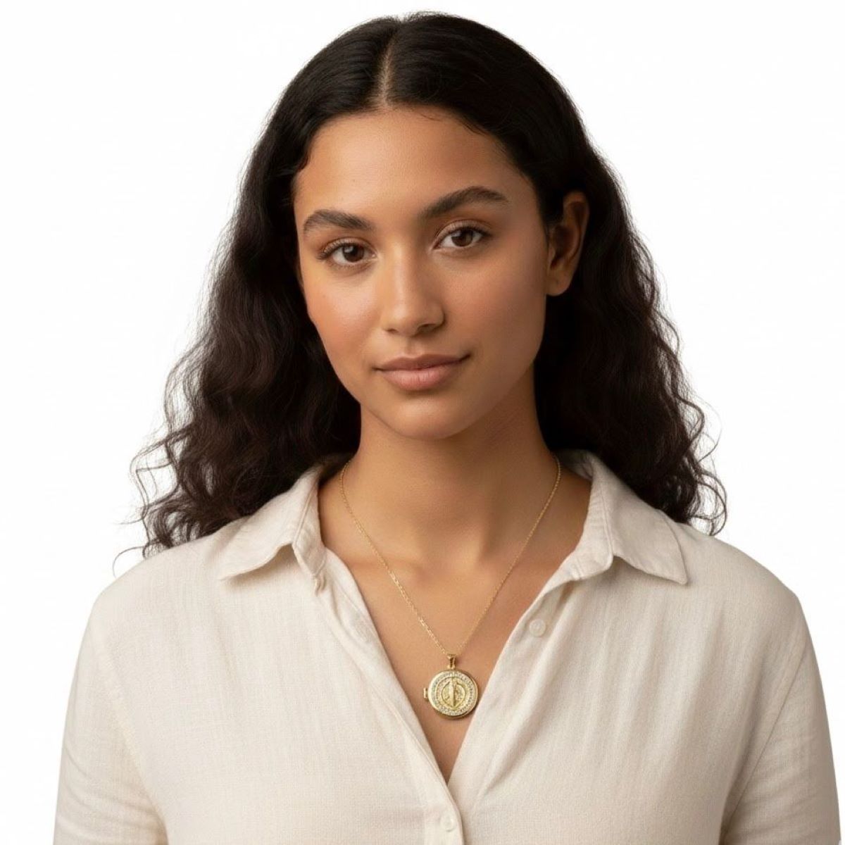 Dije Relicario Medalla de San Benito Dorado - Acero