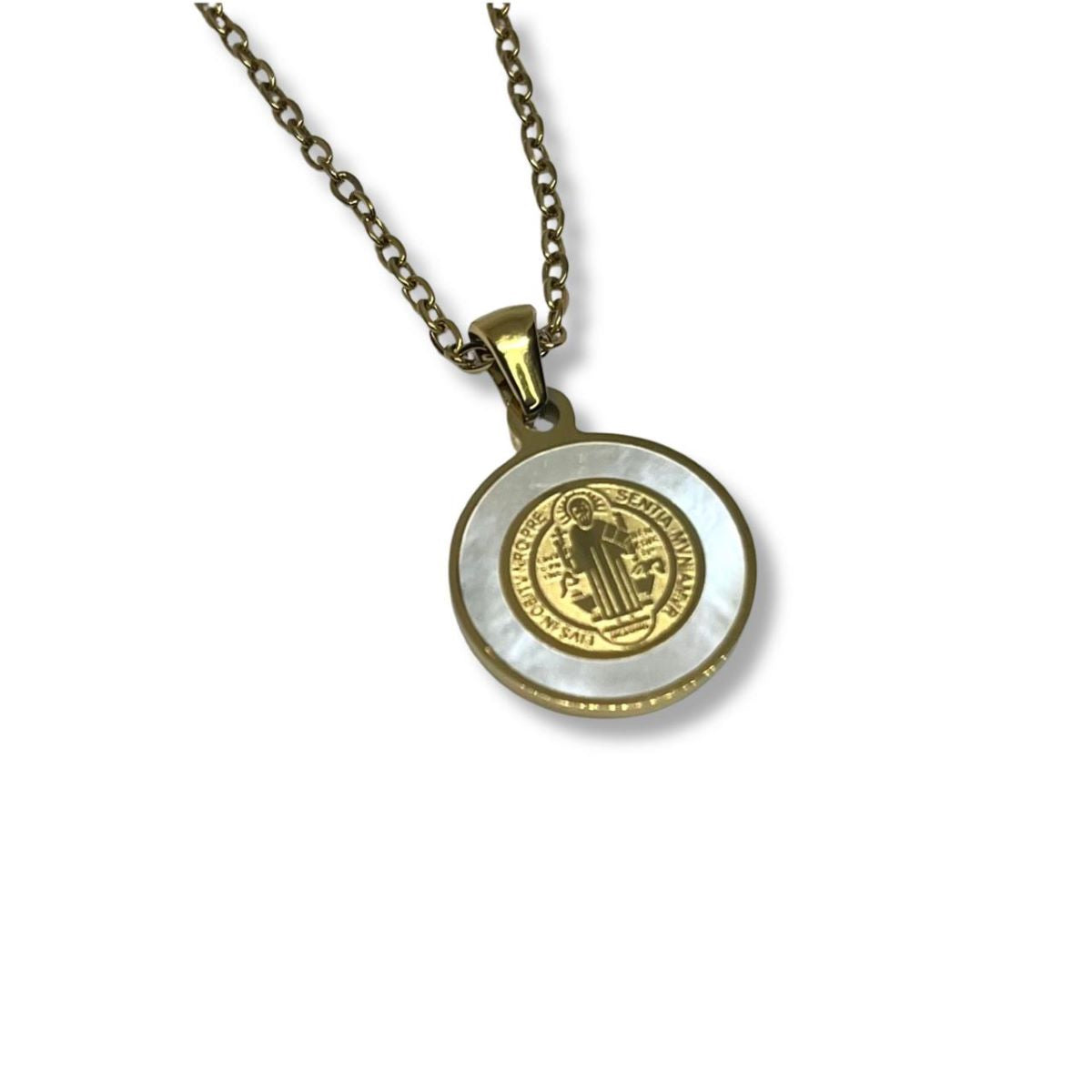 Dije San Benito y Cadena - Nacar y Acero