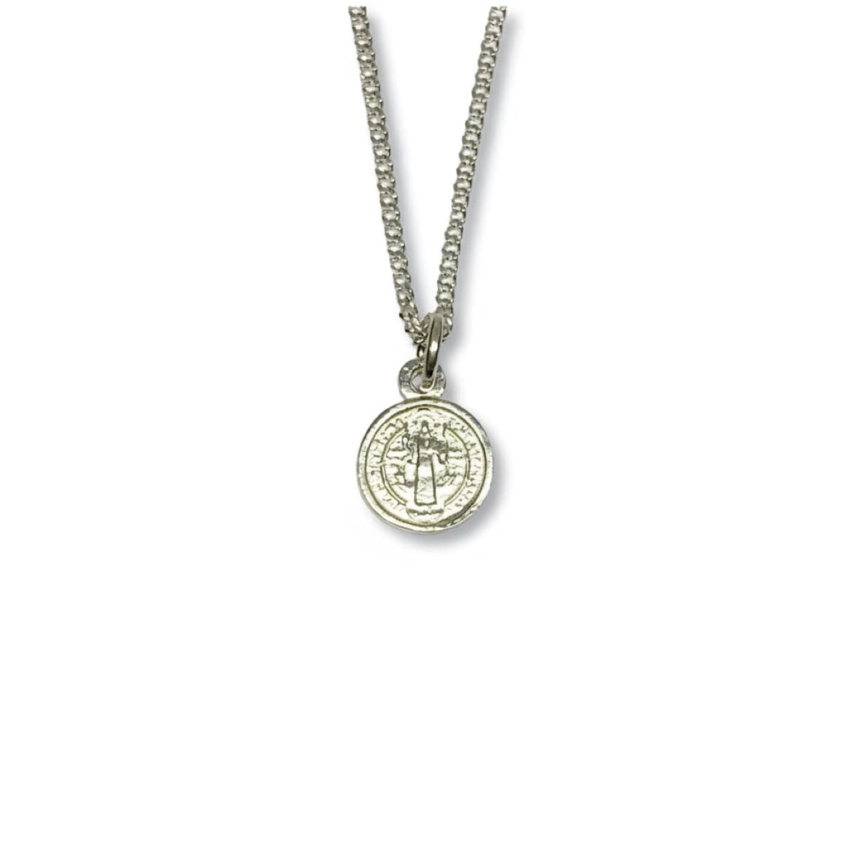 Dije Medalla de San Benito 10mm y Cadena - Plata
