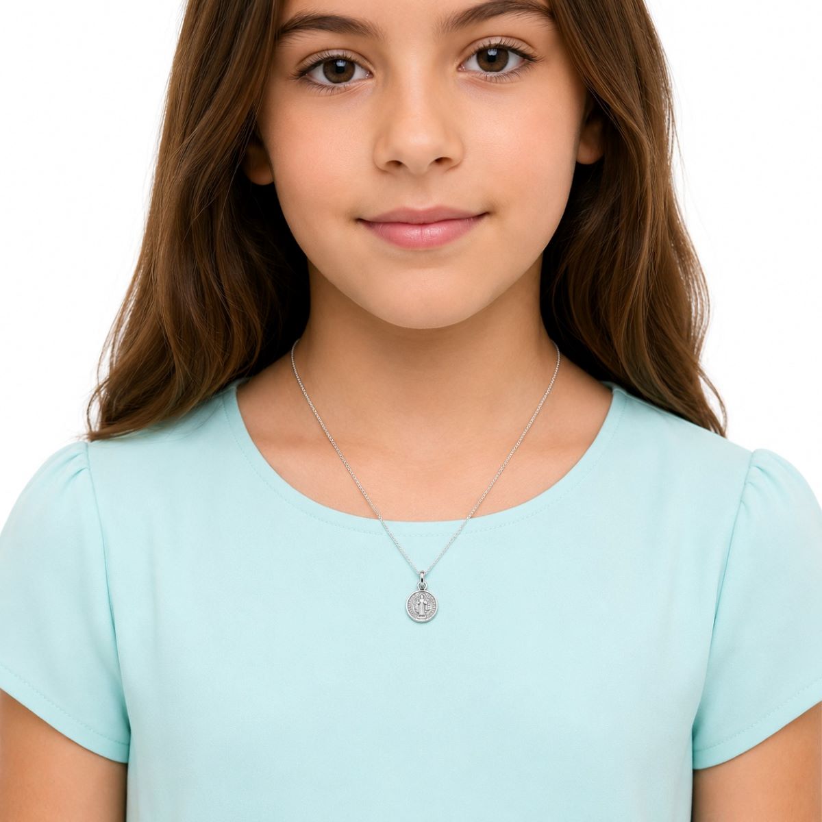 Dije de San Benito Mini y Cadena - Plata