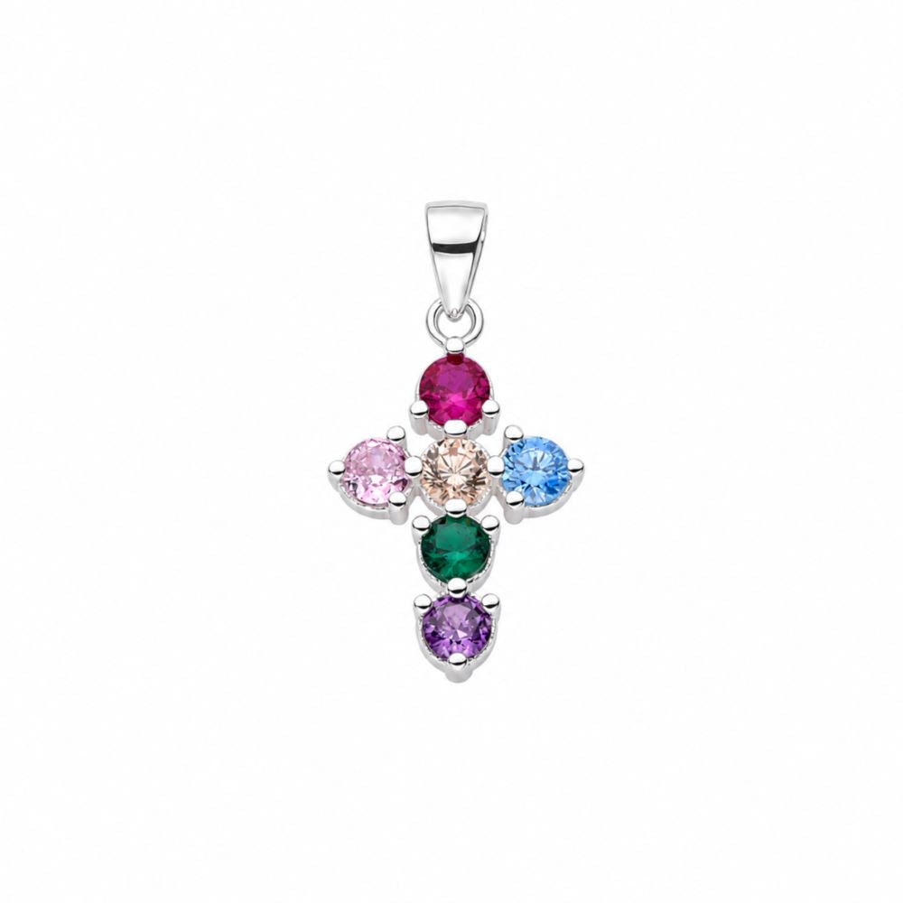 Dije Cruz Brillos Colores Chica - Plata