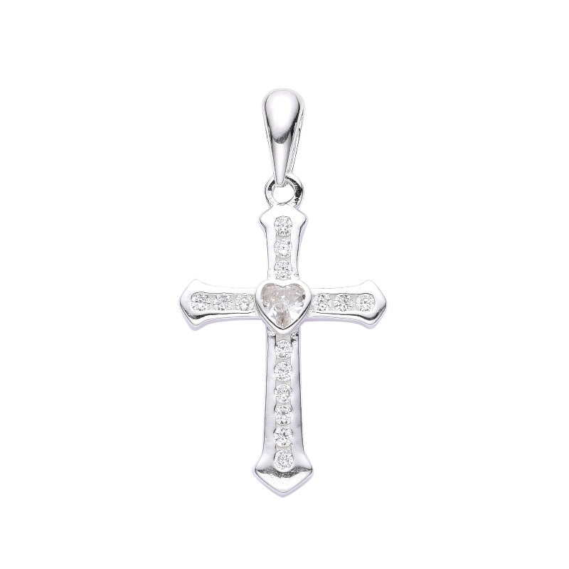 Dije Cruz Corazón Brillos - Plata