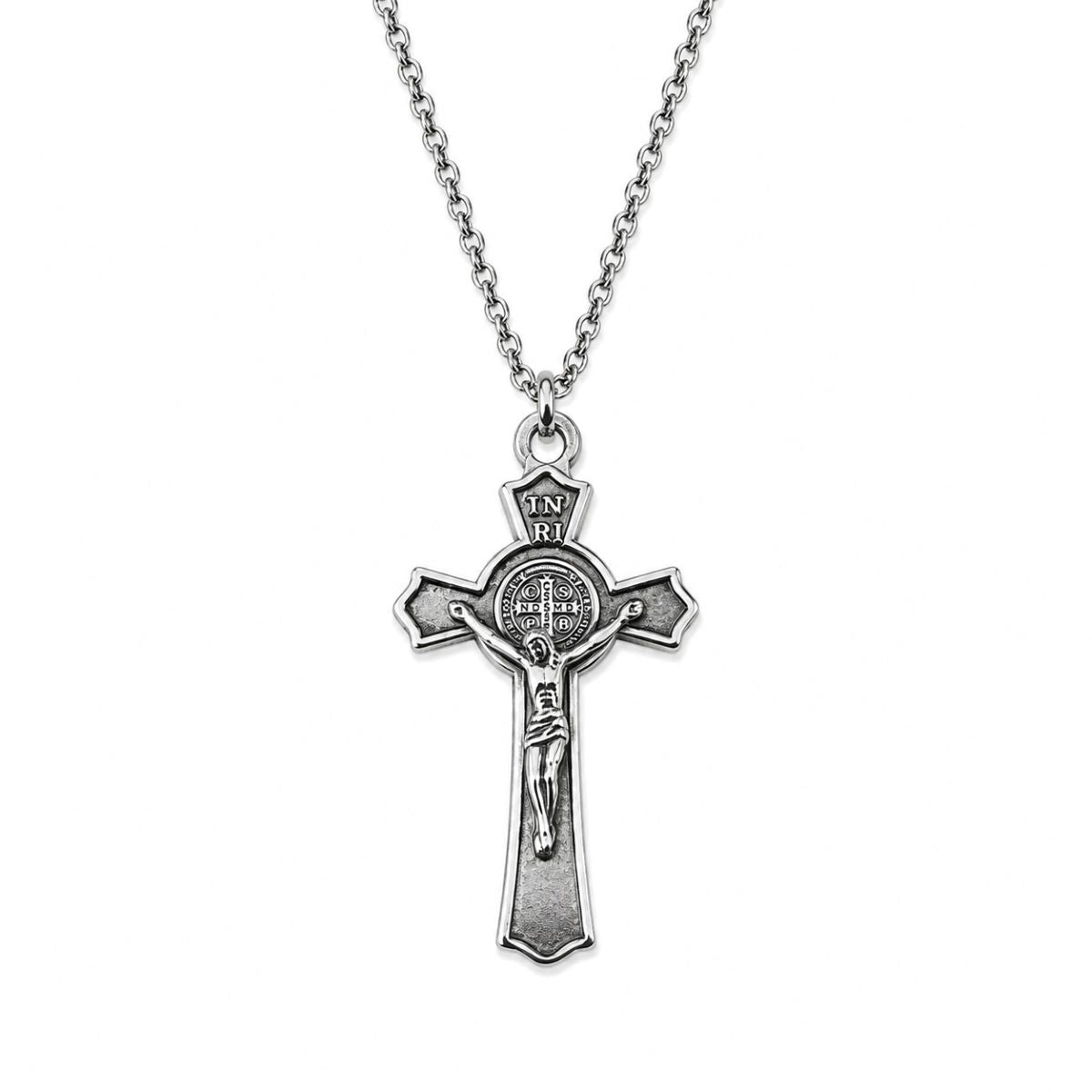 Dije Cruz Cristo y San Benito con Cadena - Metal