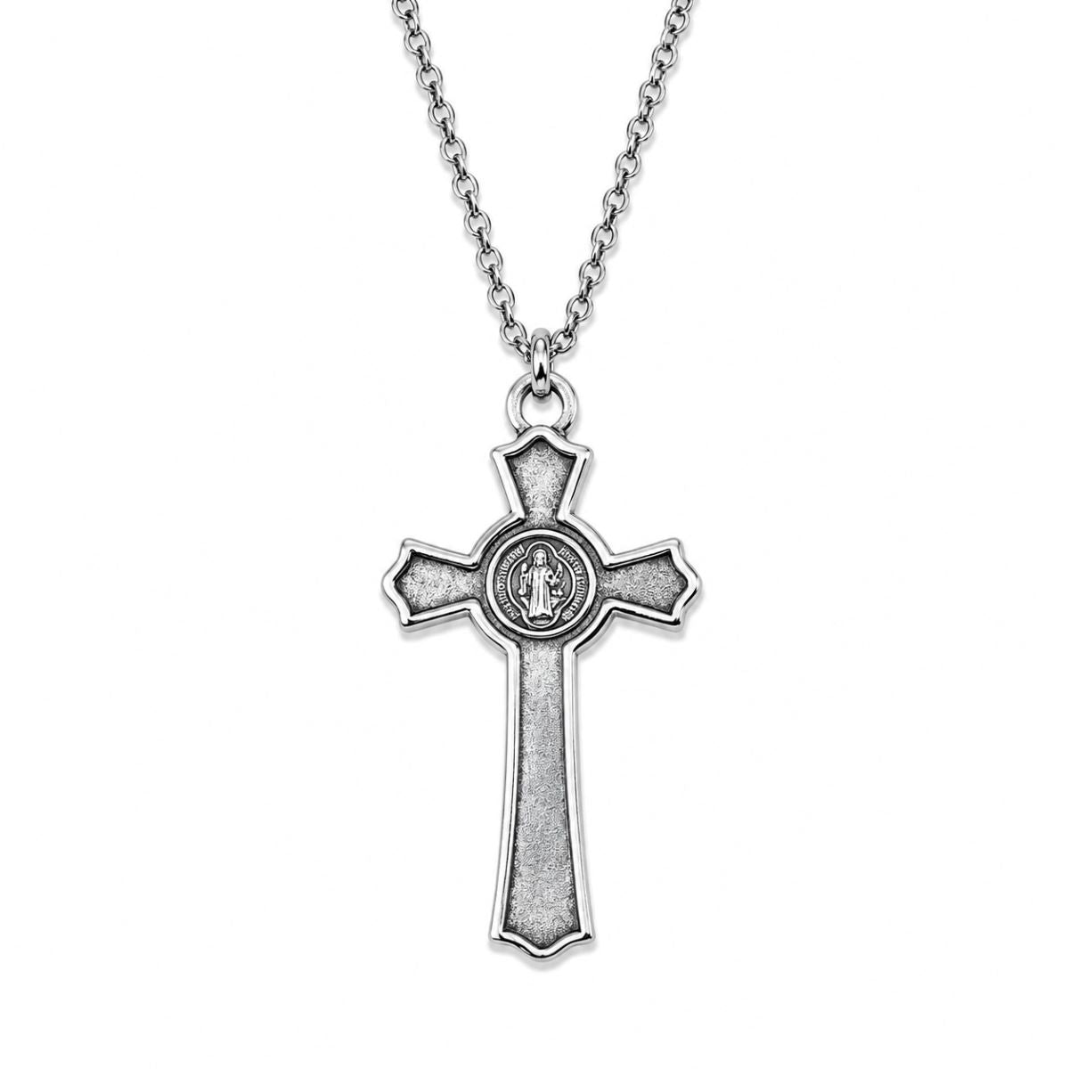 Dije Cruz Cristo y San Benito con Cadena - Metal