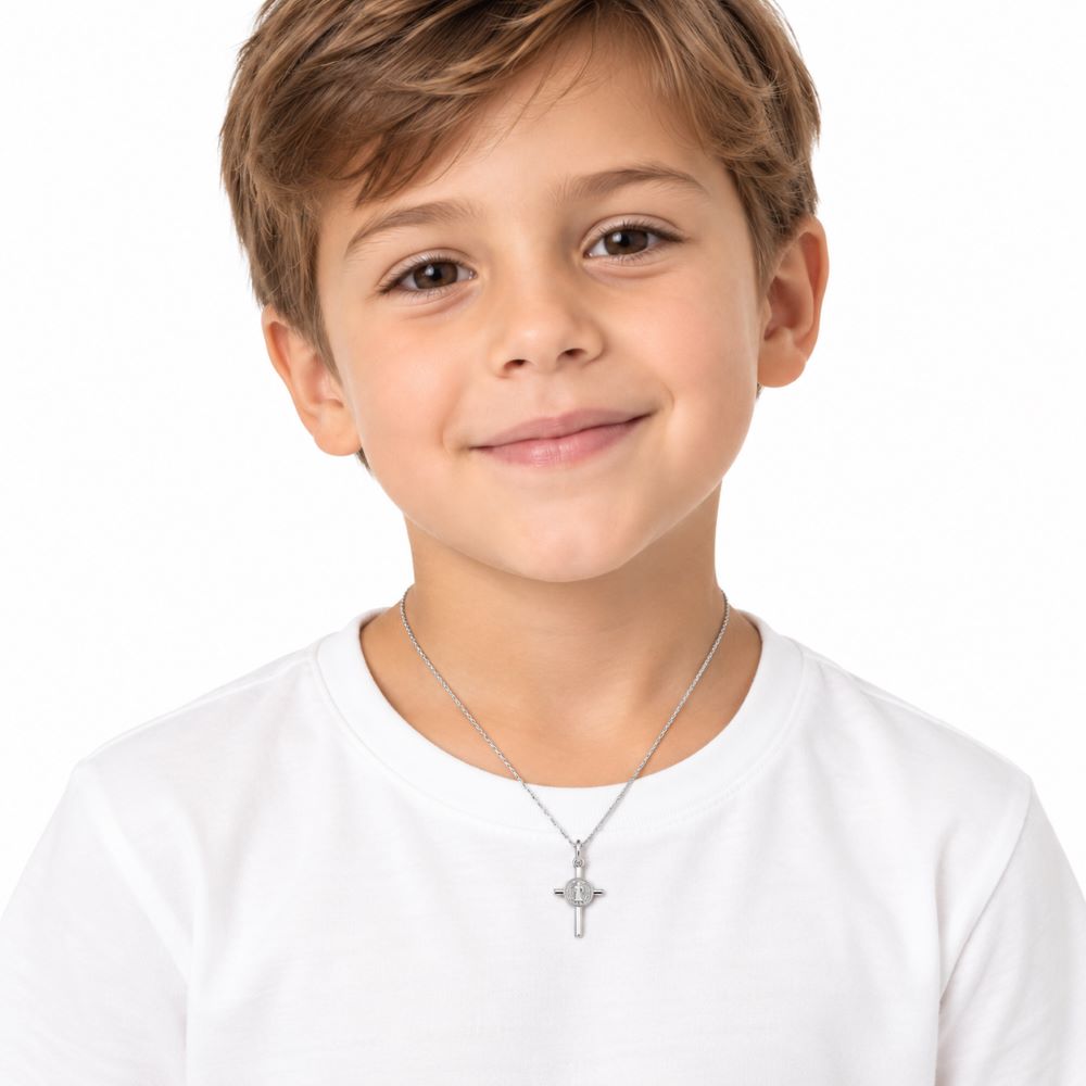 Dije Cruz Medalla de San Benito y Cadena - Plata