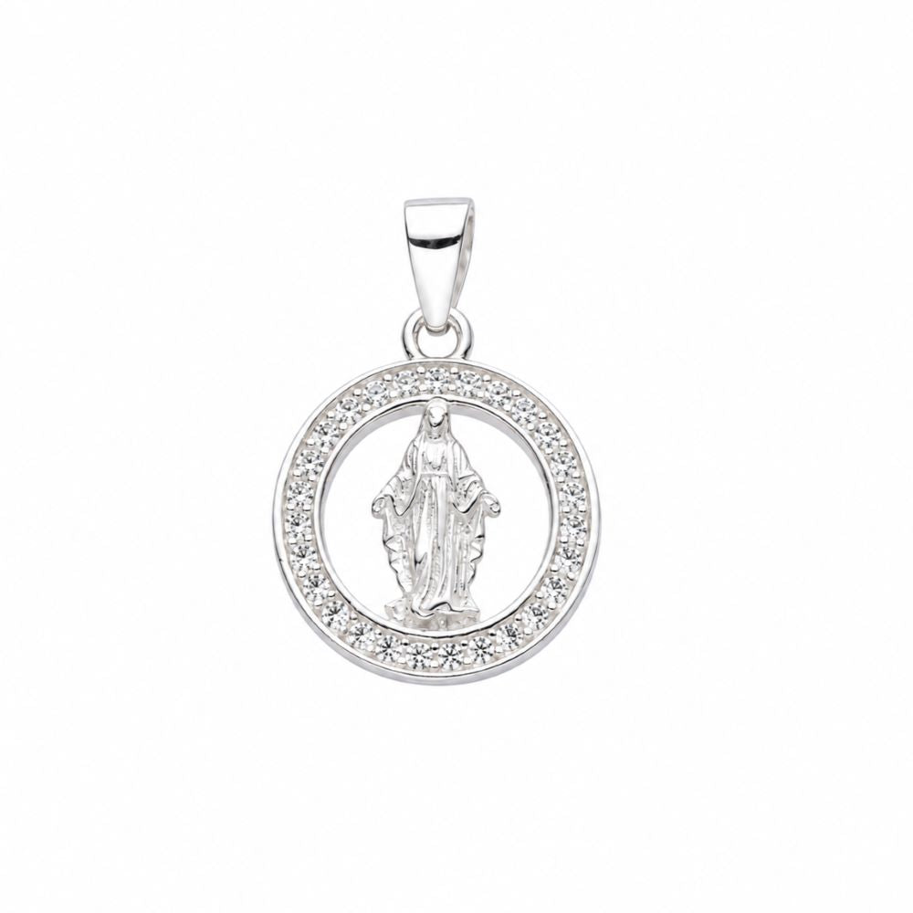 Dije Virgen Medalla de la Milagrosa con Cristales - Plata